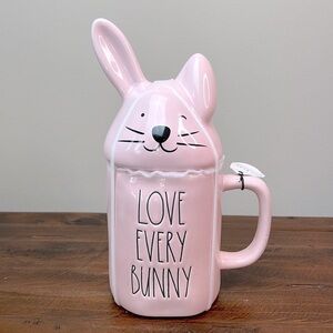 Rae Dunn Pink “Love Every Bunny” Figural Mug with Topper